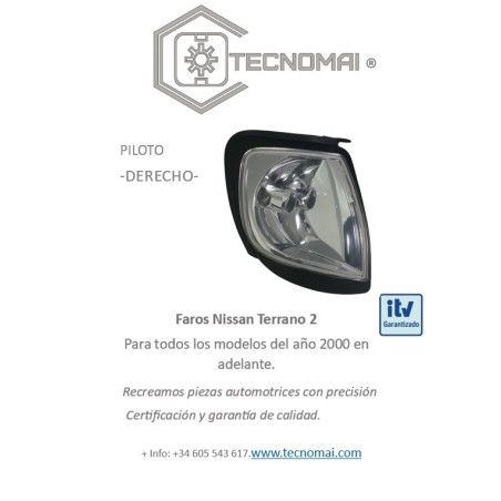 Intermitente derecho adaptado para Nissan Terrano II. Incluye conexión y portalámparas. Fácil instalación. Fabricación Tecnomai.
